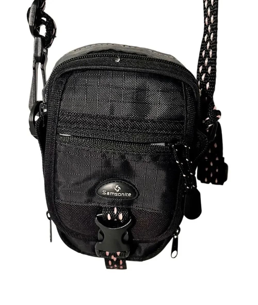 Samsonite Black Compact Camera Bag Phone Case Black and Pink Crossbody Strap